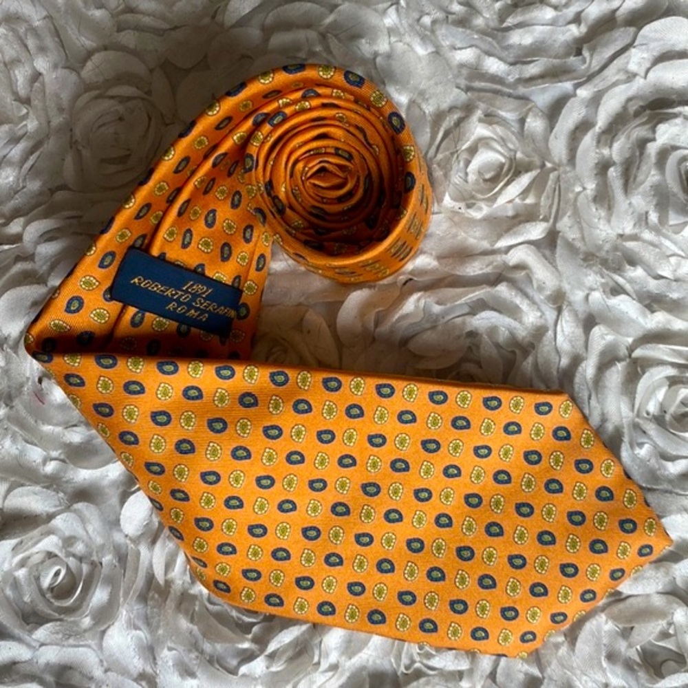 New Roberto Serafini mens silk paisley tie